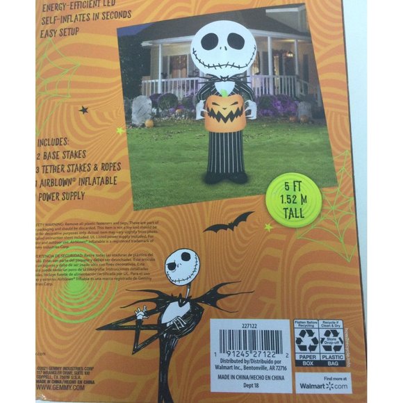 Nightmare Before Christmas Jack Skellington Airblown Inflatable Halloween 5' - Picture 2 of 2